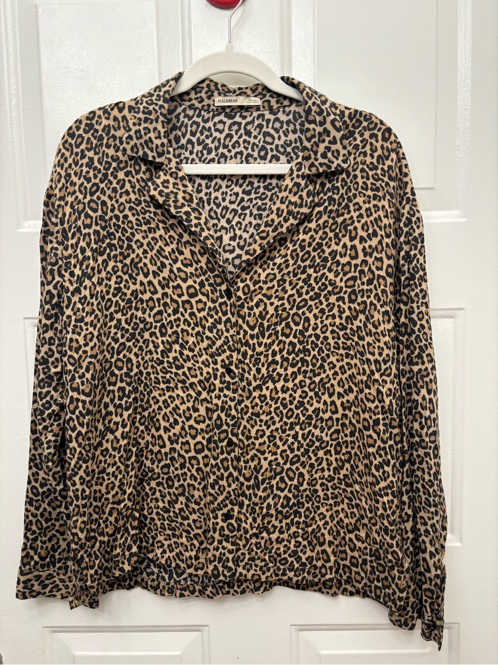 Pull&Bear Leopard Print Button-Down Shirt - Beige and Black
